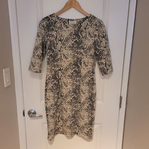 Calvin Klein Knit Snake Print Sheath Dress w Front Zip & 3/4 Sleeves Sz 4